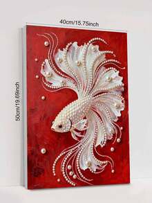 2D平面印刷DIY手工珍珠画套装，尺寸40x50厘米/15.75x19.7英寸，精美珍珠鱼图案，艺术图案，创意装饰画，DIY手工镶嵌珍珠画，含自粘珍珠和钻石，适合家居装饰、新房装饰、DIY手工爱好者、闺蜜礼物，钻石画套装，无框 - 彩色 - 查看 12