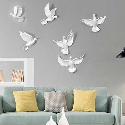 6pc resina 3D decoración de aves voladoras pared colgante decoración de hotel de aves blancas nunca se desvanece