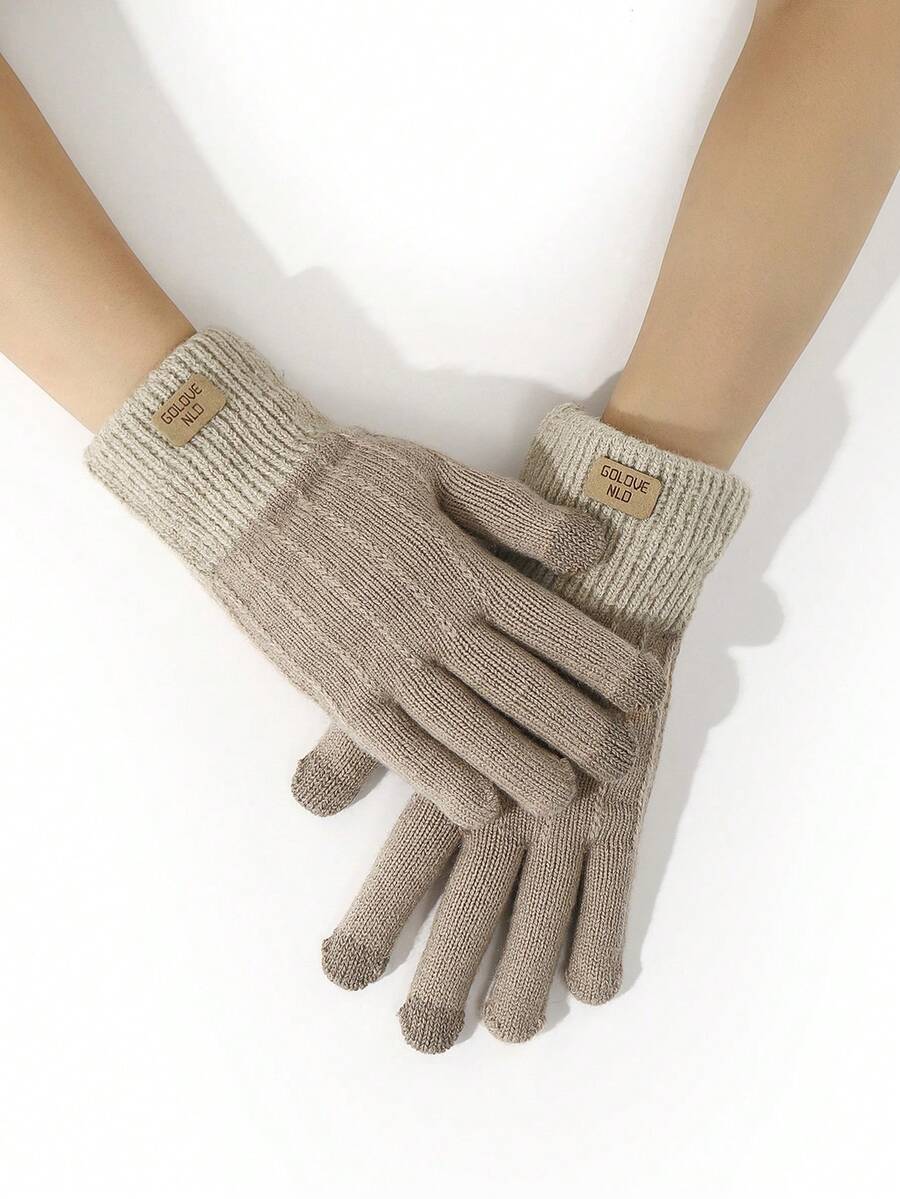 1 Pair Full Finger Knitted Touchscreen Gloves, Warm Fleece Lined Cold Weather Cycling Gloves, Suitable For Daily Wear