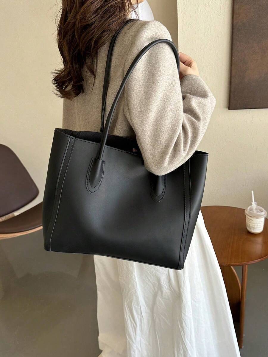 Vintage Damen Handtasche mit großer Kapazität, Multifunktions-Shopper 2026, große Kapazität Schultertasche für den Berufsalltag - Schwarz - Übersicht 1