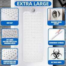 Non Slip Extra Long Bath Mat 39 X 16 Inch Machine Washable Bathtub Mat With Suction Cups Drain Holes White - 白色 - 查看 3