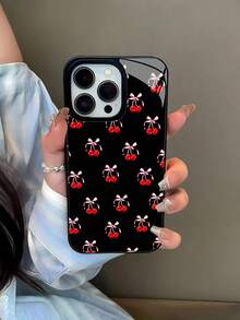 Estuche para teléfono con patrón de lazo de cereza Compatible con estuches para teléfonos   17  17 Pro  16 Pro Max  15 Pro Max  14 y  13 Hecho de material TPU duradero, resistente a caídas y elegante Un regalo perfecto para familiares, amigos y seres queridos y un excelente regalo para cumpleaños, día de San Valentín y año nuevo. - Negro - Ver 3