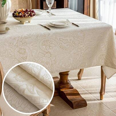 1pc Pearlescent Jacquard Water-Resistant Tablecloth, Jacquard Pattern, Multiple Sizes Available, Suitable For Living Room, Dining Room, Home Decor, And Room Decoration, Ideal For Holiday Parties Or Dining Table Decor