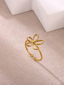 精致简约镂空花朵戒指，男女皆宜，金色不锈钢花瓣戒指，婚礼情侣时尚日常派对礼物 - 1 - 查看 8