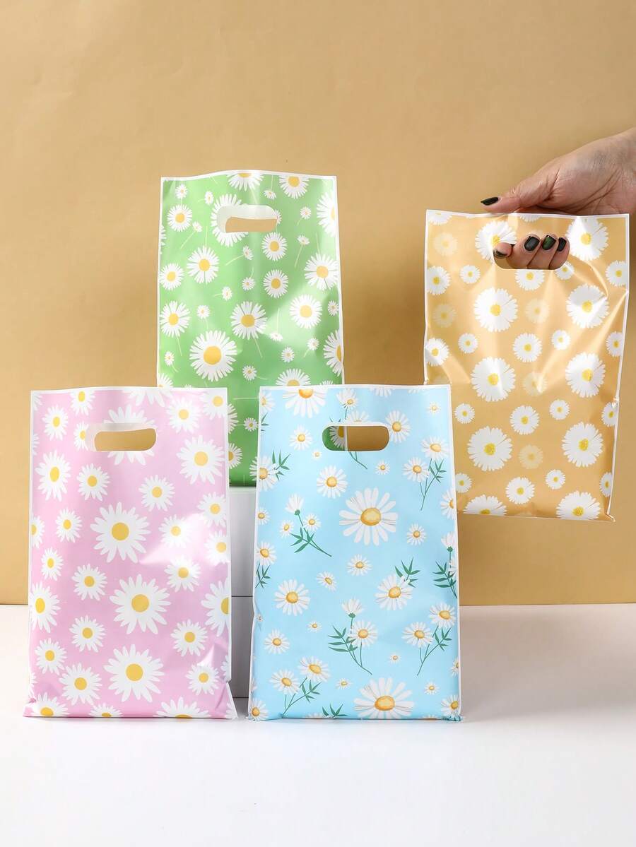 50个彩色雏菊礼品袋，粉色、蓝色、黄色和绿色花朵图案礼品包装袋，手提袋，春夏小礼品袋，收纳袋，礼品包装袋，生日派对回礼，婚礼用品，性别揭晓派对礼物，节日派对用品