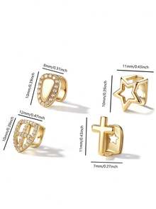 novani 4件套时尚镂空星形十字牙套，单颗牙套，镀金牙套，镶钻牙套男女通用，吸血鬼獠牙牙套套装，嘻哈风格牙饰 - 彩色 - 查看 2