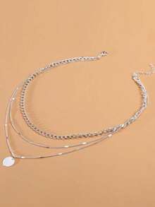 Disc Decor Layered Chain Necklace - 銀色 - 查看 2