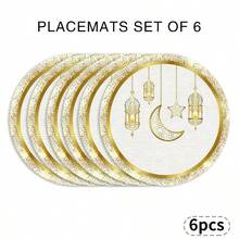 A Complete Set Of Circular Table Mats, Featuring Ramadan Farnas Lanterns, Moon, Stars, And Starlight Patterns, Suitable For Spring, Summer, Autumn, And Winter. It Adopts A Multi-Color Pattern Design And Is Woven From 100% Polyester Fiber. The Size Is 15 * 15 Inches And Can Be Machine Washed With Polyester Placemats - Multicolor - View 17
