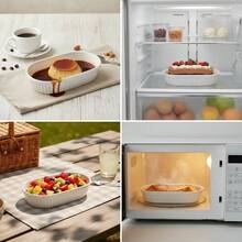 1/4pcs White Oval Ceramic Baking Ramekins, Oven & Microwave Creme Brulee Dishes, Porcelain Pudding Bowls With Groove, Fridge & Dishwasher , Ideal For Mini Desserts, Puddings, Dips, Appetizers, Essential Baking & Serving Kitchenware For Home Baking, Parties And Daily Meals - Multicolor - View 10
