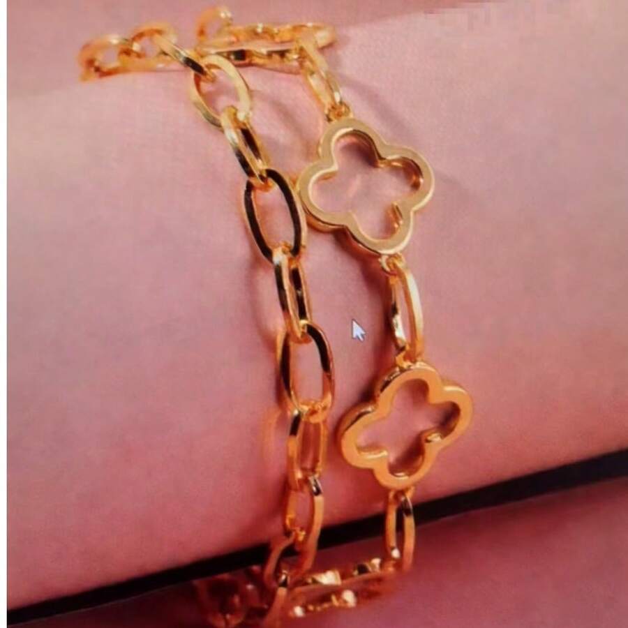 1pc Fashion 7-Flower Layered Lucky Charm Bracelet, Suitable For Women's Daily Wear And Gift - Yellow Gold - View 1