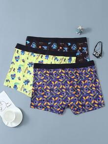 3PCS Disney, Cartoon Graffiti Print Men's Lingerie, Elasticated Waistband Men's Boxer Briefs - Multicolor - View 5
