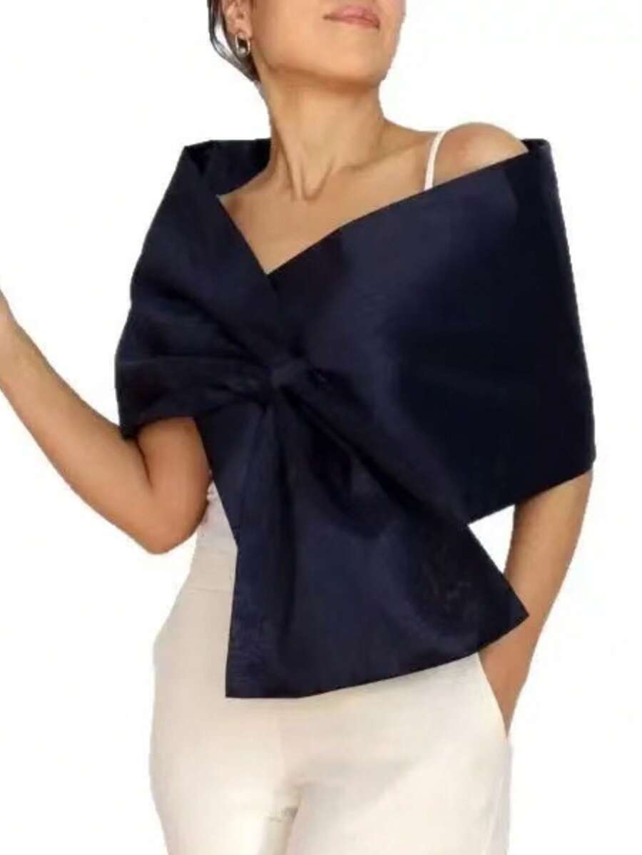 Bridal Shawl For Wedding Reception, Banquet, Usher, Bridesmaid Dress Accessory, Short Chiffon Scarf, Sun Protection Wrap - Navy Blue - View 1
