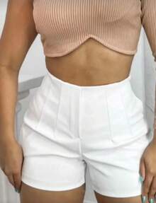 SHORSTS FEMENINO ALFATARIA SIN BOLSO SUPER CONFORTABLE SHORTS QUE CONVINA CON TUDO SIPER EN LADO IZQUIERDO - Branco - Visão 3