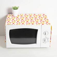 1pc Heart Printed Microwave Dust Cover, Decorative Dust Cover, Flat Printing, Linen Material, Non-Waterproof, With Side Pocket, Home Decor, Appliance Protection Decor, Easy To Use And Clean