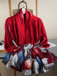 1条新款印花围巾，时尚头巾，奢华领巾，85*180厘米横截面围巾，女士真丝围巾，户外披肩，四季皆宜长围巾 - 彩色 - 查看 7