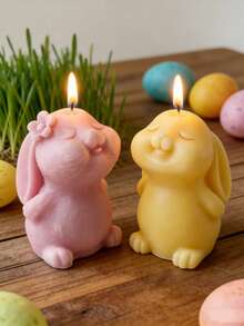 Easter Bunny Heart Shaped Candle Silicone Mold, Suitable For DIY Scented Candles, Fragrance Stones, Plaster, Soap And Resin Crafts, High Quality Flexible And Reusable, 3D Easter Bunny Candle Mold - White - View 3