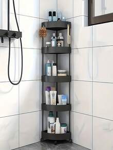 3/4/5 Tier Plastic Bathroom Storage Rack With Triangle Wheel Base, Free Standing Shower Caddy, Multi-Layer Kitchen Corner Shelf, Bathroom Corner Organizer, Wall Corner Storage Rack. Suitable As Holiday Gift For Corners, Kitchen, Living Room, Bathroom - Multicolor - View 8