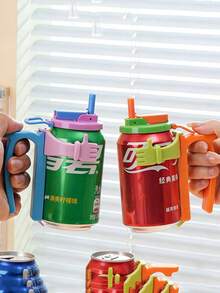 1pc Soda Can Lids And Holders With Anti-Spill Lid And Straw Holder - Multicolor - View 1