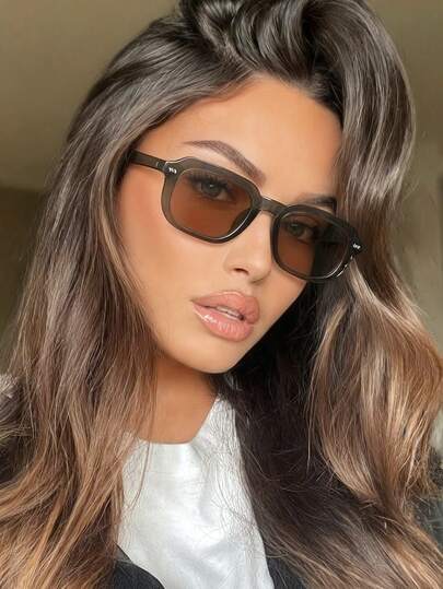 1 Pair Women's Olive Green Square PC Small Frame Minimalist Solid Color Retro Fashionable Eyeglasses For Street Style And Runway