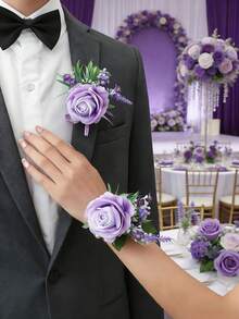 1朵人造薰衣草紫色胸花，适合新郎、伴郎、婚礼、返校节、舞会、西装配饰、情人节及其他场合。 - 淡紫色 - 查看 1