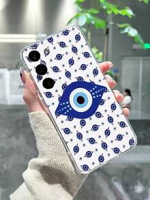 1pc Fashion Eye Print Perforated Transparent Painted Anti-Drop Phone Case Compatible With Samsung Galaxy A07/A17/S26/S26 PLUS/S26 Ultra, S25/S25 PLUS/S25 Ultra, A16/A36/A26/A56/A50/A12/A32/A52/A72/A51/A21S/A13/A14, S24/S24 PLUS/S24 Ultra, S20/S23/S22, A53/S20 FE/S21, Compatible With Xiaomi 11/12 Pro/12/12X/13 Pro/14 Pro/15 Pro/X3 Pro, Compatible With Redmi 10/9/Note 9/12C/Note 11 Pro/Note 8 Pro/9C/9A - Multicolor - View 5