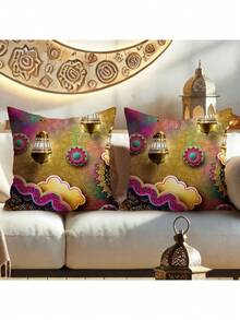 2个开斋节快乐枕套，开斋节装饰枕套，适用于家居、房间、卧室、客厅、派对、节日装饰（不含枕芯） - 彩色 - 查看 8