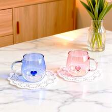 1pc/2pcs 400ml Glass Cup With Handle, Ombre 3D Heart Shaped Coffee Mug, Reusable Glass Cup Suitable For Milk, Tea, Cappuccino, Iced Americano, Unique Birthday & Valentine's Day Gift - Multicolor - View 13