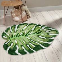 1pc Green Leaf Shaped Decorative Plush Rug - Machine Washable - Suitable For Living Room, Bedroom Or Bathroom, Decorative Carpet, Bedroom Decor, Small Rug, Carpet, Home Decor, Living Room Rug, Living Room Small Rug, Bedroom Rug, Living Room Home Decor, Outdoor Rug, Washable Rug - Multicolor - View 3
