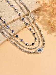 Set Kalung Mata Setan 3 Buah/Set, Kalung Choker Rantai Bergaya, Cocok untuk Pemakaian Sehari-hari dan Acara Luar Ruangan Wanita, Panjang Rantai Buatan Tangan Dapat Disesuaikan - beraneka warna - View 3