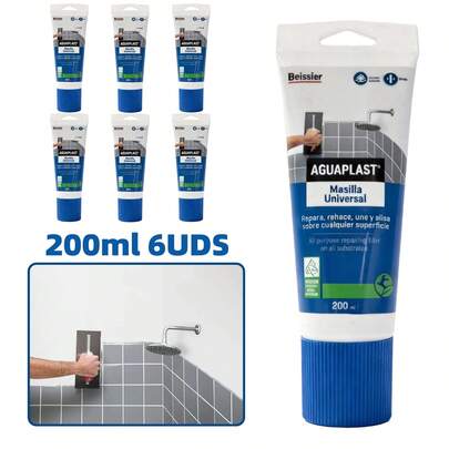 2/4/6 uds Aguaplast Masilla Universal en pasta 200ml, Repara Rápidamente y Fácilmente Abolladuras en Yeso, Pared reparable, Masilla Blanca para Agujeros de Clavos, Ideal para Arreglos Domésticos