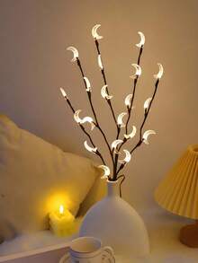 1个LED星月枝条装饰灯，人造枝条花灯，LED台灯，星月造型，花瓶装饰灯，节日装饰，派对景观灯，花瓶/枝条装饰，节日照明，LED台灯，卧室台灯，塑料人造台灯，电池供电（不含电池），适用于婚礼、订婚、卧室、书桌、家居、客厅等场所。 - 彩色 - 查看 2