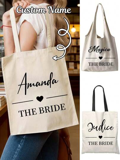 Personalized Women's Shoulder Bag - Customized Tote Bag, Suitable For Travel, Suitable For Shopping, Perfect Bridesmaid Proposal Gift Or Couple's Keepsake. Elegant Design, Custom-Named Handbag, Large Capacity, Foldable Bag, Lightweight, Fashionable, Simple, Versatile, Wedding Gift, A Present For The Bride Or A Wedding Present,Valentine's Day Gifts.