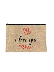 Love And Leaf Print Cosmetic Bag, Reusable Leaf Pattern Cosmetic Bag, Lightweight, Cosmetic And Toiletries Organizer, Zippered Cosmetic Bag, Lightweight Coin Purse, Toiletry Bag, Storage Bag, Travel Accessory, Shopping Gift, Valentine'S Day Gift, Versatile, Can Be Used To Store Cosmetics, Makeup Brushes, Accessories, New Year'S, Valentine'S Day, Ramadan Gift. - Multicolor - View 14