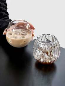 1个520毫升创意圆形鸡尾酒杯，耐热高硼硅玻璃，适用于拿铁、美式咖啡、果汁、甜点杯 - 透明色 - 查看 6