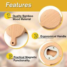 24 Pcs Bulk Bamboo Wooden Bottle Openers, Fridge Magnetic Beer Opener With Lanyard, 2.5" Magnet Refrigerator Sticker Coaster Gift For DIY Decoration, Beer Lover, Wedding, Bar, Party - 原木 - 查看 4