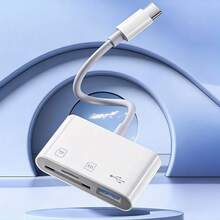 1个带线Type-C读卡器，三合一SD/TF/USB相机读卡器适配器，兼容 17/16 Pro Max/16 Pro/16 Plus/16/15/14/13/12系列，即插即用多功能转换器 - 白色 - 查看 1