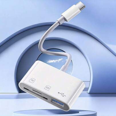 1个带线Type-C读卡器，三合一SD/TF/USB相机读卡器适配器，兼容 17/16 Pro Max/16 Pro/16 Plus/16/15/14/13/12系列，即插即用多功能转换器