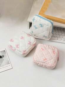 1 szt. pikowana torebka na podpaski z kokardką, mini kosmetyczka, portfel z zamkiem błyskawicznym z motywem kreskówki, torebka na chusteczki, mała kosmetyczka, torebka na papier toaletowy, wielofunkcyjna torebka na podpaski, duża pojemność, minimalistyczna torba przenośna, produkty menstruacyjne dla kobiet, używana do przechowywania podpasek - Wielokolorowe - Zobacz 9