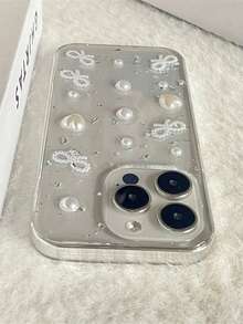 1GKT 3D Pearl Bow Glitter Epoxy Phone Case For IPhone 17 Pro Max 16 15 14 13 12 11 Pro Max Mini XR X XS Max 7 8 Plus Soft Silicone Cute Clear Luxury Silver Foil Cover - 無色 - 查看 7