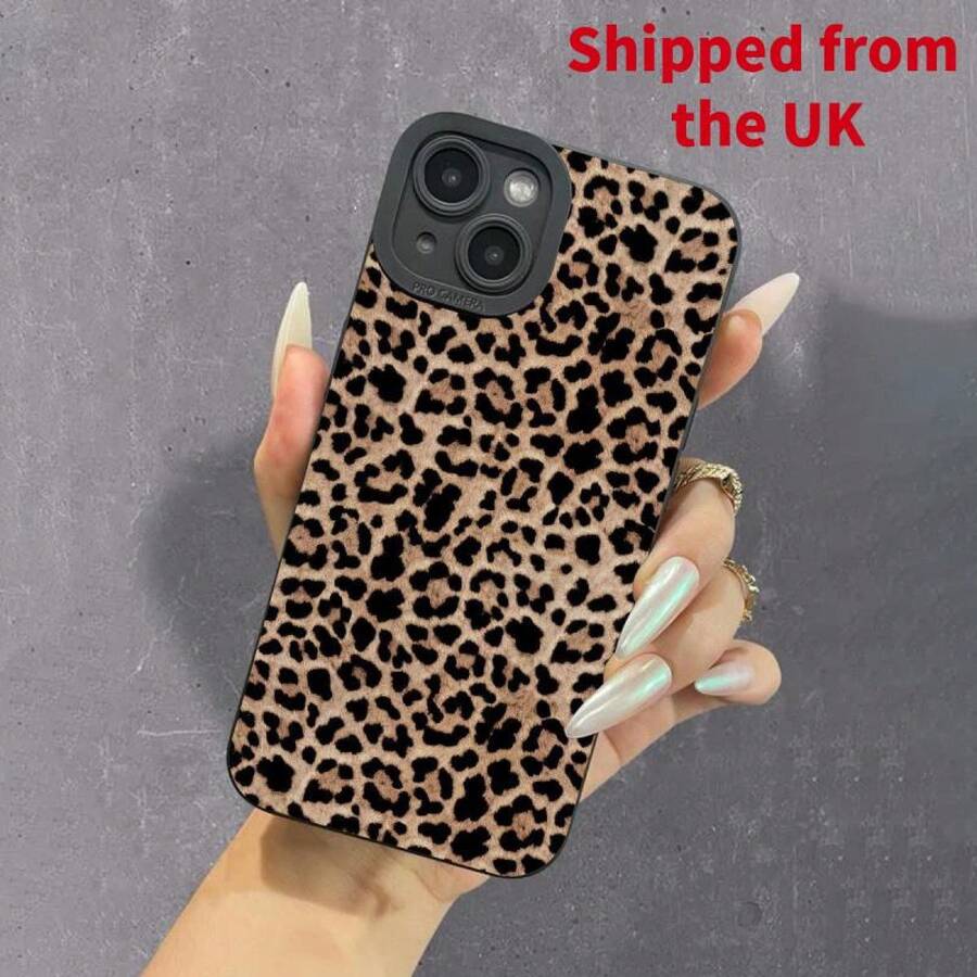 Leopard-Pattern Phone Case, Vintage Fashionable Phone Protective Case, 1 Count All-Inclusive Shockproof Phone Cover Compatible With IPhone Series, Leopard Design Phone Case, Leopard Print Phone Case - Black - View 1