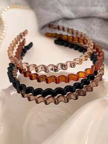 4条/3条/2条/1条装 女士简约黑色、焦糖色、豹纹防滑锯齿塑料发箍，时尚百搭优雅极简发饰，适合日常、休闲、派对、通勤、度假、发型设计、洗脸化妆、搭配服装，发箍、发圈、锯齿发箍、发带、发箍 - 彩色 - 查看 13