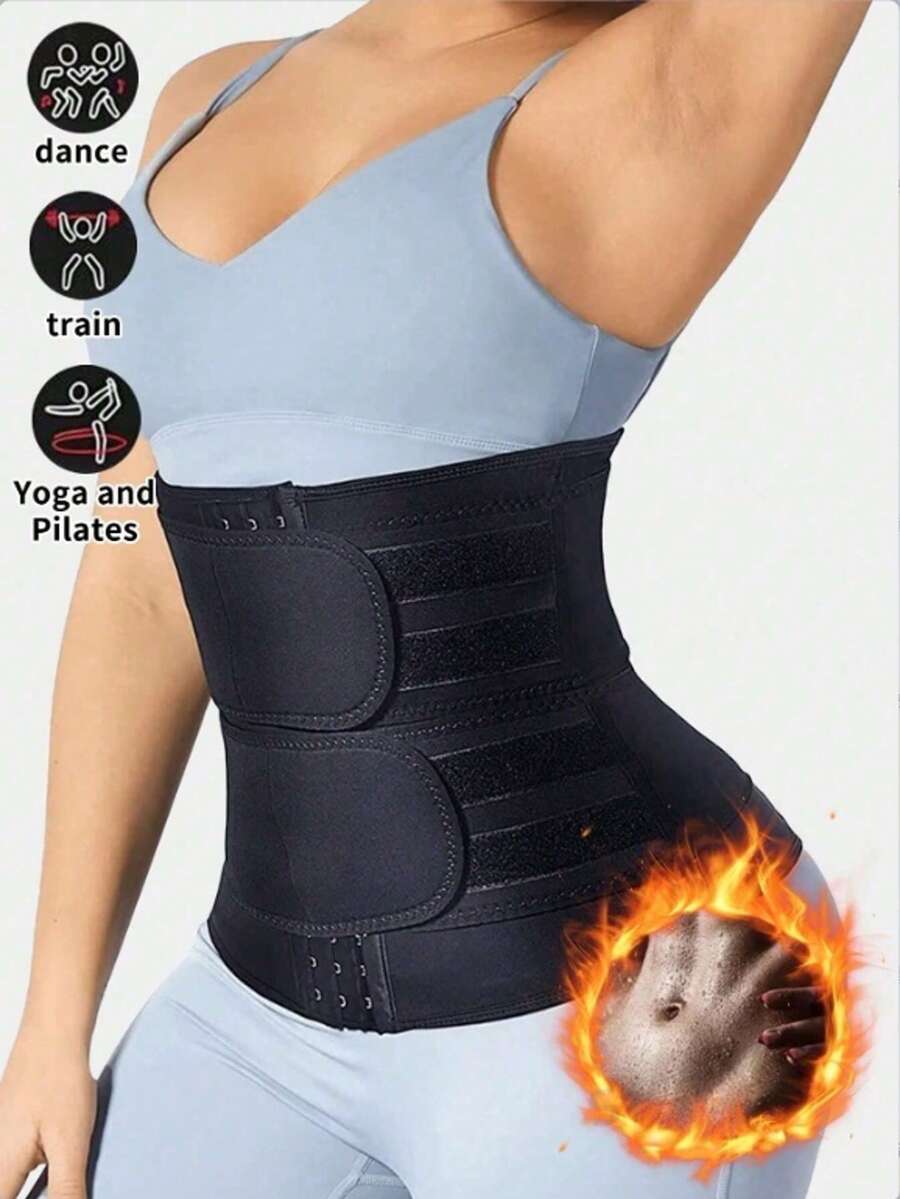 Women's Waist Trainer - Full Abdominal Fat Waist Trainer | Abdominal Compression And Abdominal Shaping | Effective Abdominal Wrap And Sweat Belt, Double Waist Belt Sweat Vest For Women, Elastic Magic Tape Buckle Heating Abdominal Slimming Shapewear Waist Trainer - Black - View 1