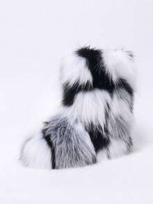 New Rainbow Fur Ankle Boots For Women 2025 Autumn/Winter New Sweet Cool Style Colorful Tie-Dye Faux Fur Warm Fashion Boots Women's Ankle Boots. Furry Boots. Winter BootsSuitable For Extremely Cold Weather. The First Choice For Skiing, Traveling, And Gatherings. - Đen và trắng - Xem 6