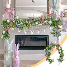 Easter Garland Spring Vine With Easter Eggs, Bow, Carrots Decorations, Spring Assorted Branches Flower Decor, Easter Decorations For Home Kitchen Mantle Fireplace, Indoor Outdoor Holiday Party Decor - Multicolor - View 1