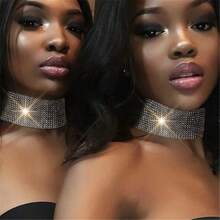 1pc 15-Row Silver Choker Necklace, New Fashion Exaggerated Rhinestone Collar Necklace For Women - Silver - View 2