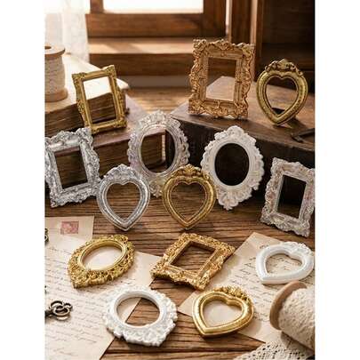 12 piezas Marcos de fotos mini de estilo victoriano vintage, Marcos de fotos mini retro como accesorios de fotografía, Accesorios DIY para escenas de fotografía, Accesorios para casas de muñecas, Muebles en miniatura para casas de muñecas, Manualidades, Mini decoración, Exhibición creativa, Posicionamiento de joyas, Accesorios de exhibición de joyas, Regalo para cumpleaños, Graduación