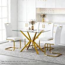 47.24" Rectangular Tempered Glass Dining Table With Gold Metal Legs - Modern Kitchen Table For Dining Room, Easy Assembly