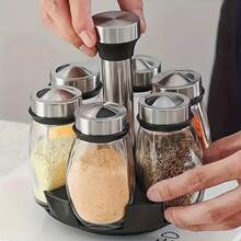 Organizator rotativ premium pentru condimente - Set de 7 piese cu borcane durabile - Accesați fără efort condimentele - Depozitare în bucătărie care economisește spațiu pentru blat sau dulap - Design modern, ideal pentru casă și cămin - Multicolor - Vizualizare 2