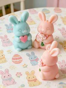 Easter Bunny Heart Shaped Candle Silicone Mold, Suitable For DIY Scented Candles, Fragrance Stones, Plaster, Soap And Resin Crafts, High Quality Flexible And Reusable, 3D Easter Bunny Candle Mold - White - View 2