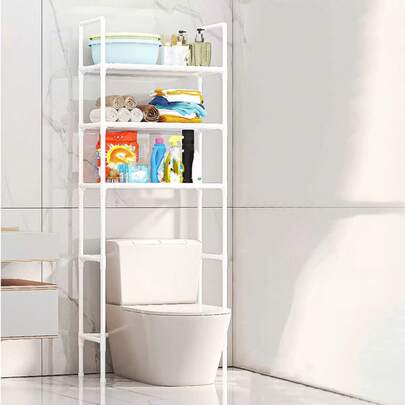 No-Drill Floor-Standing Rack Above Toilet, Storage Organizer For Bathroom, Essential Storage Shelf For Washroom & Toilet